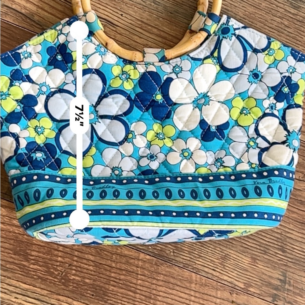 Vera Bradley Quilted Floral Tote with Bamboo Handles in Blue, Aqua & Lime - Picture 4 of 7